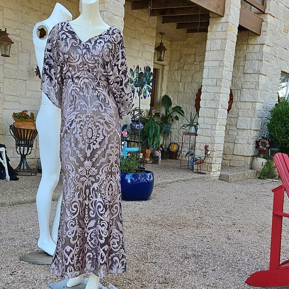 New W Tags JS COLLECTIONS  Shell Pink Lace Maxi Evening Cocktail Dress Size 2